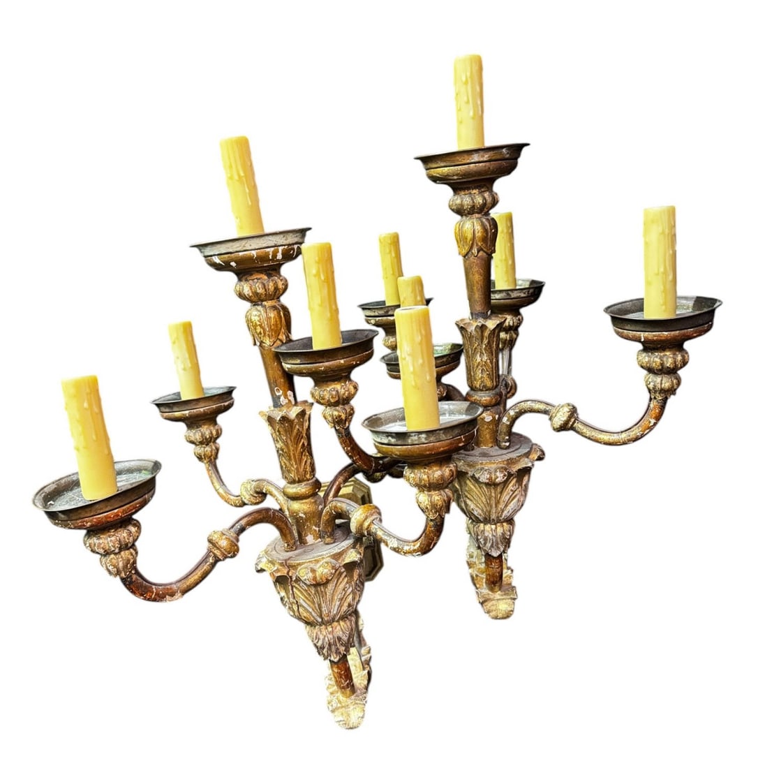 PAIR OF ANTIQUE GILT METAL FIVE-LIGHT SCONCES (1 of 5)