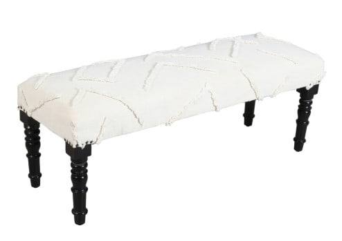 WHITE COTTON & BLACK WOOD BENCH (1 of 3)