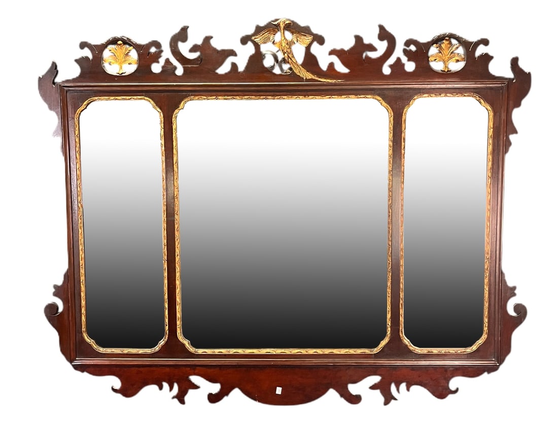 GEORGIAN TRIPLE PLATE PARCEL GILT FRAMED MIRROR: GEORGIAN TRIPLE PLATE PARCEL GILT FRAMED MIRROR. Height: 36 in. by Width: 45 in.