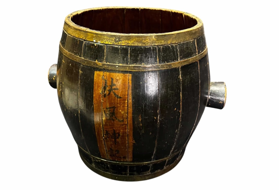 PAIR OF ANTIQUE CHINESE WOODEN WATER JUGS: PAIR OF ANTIQUE CHINESE WOODEN WATER JUGS. Height: 15 in. by Width: 19 in.