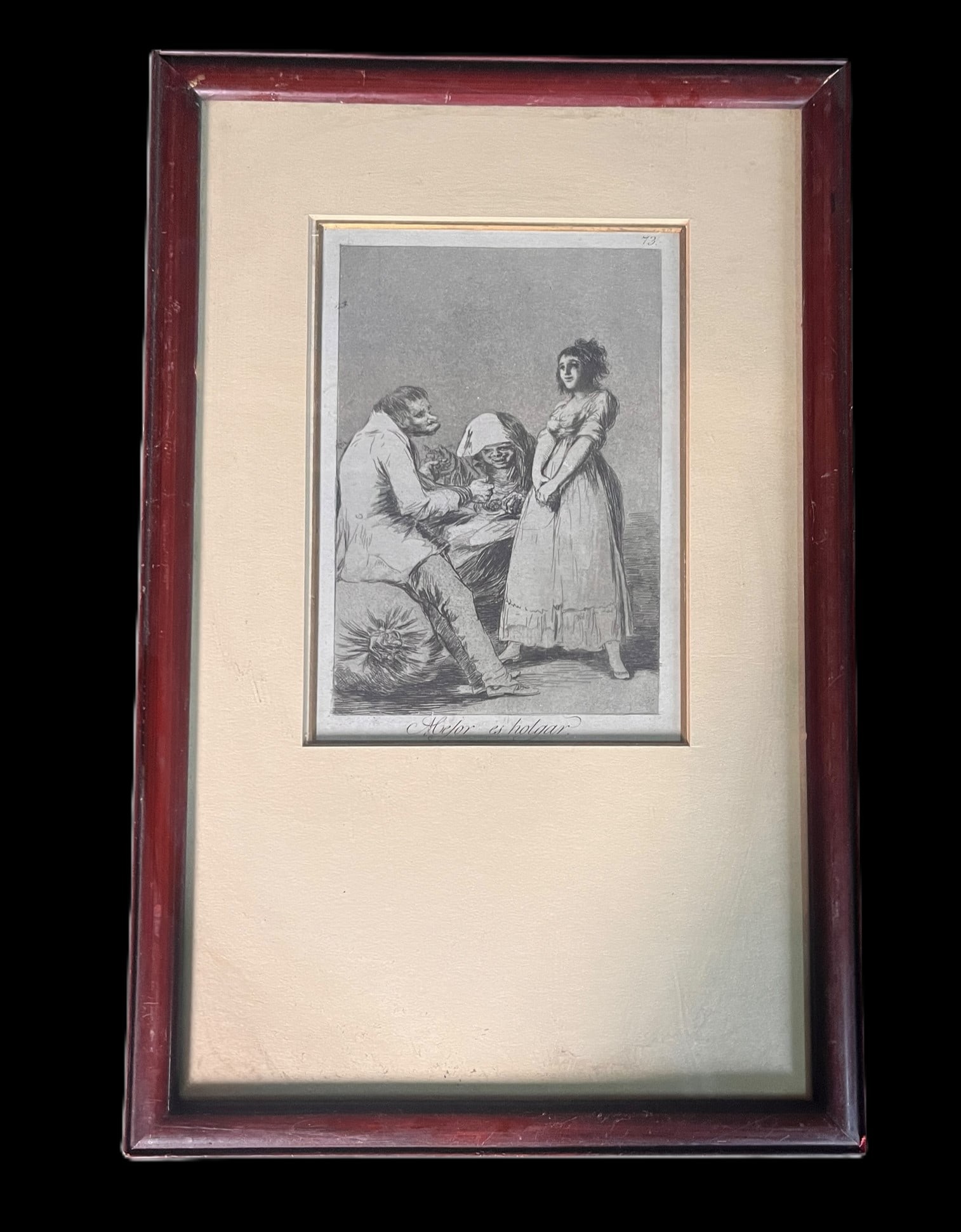 ANTIQUE BLACK AND WHITE GOYA ENGRAVING: ANTIQUE BLACK AND WHITE GOYA ENGRAVING Height: 17 in. by Width: 11 in.