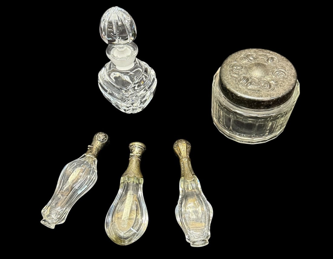 6 ANTIQUE PIECES OF CRYSTAL PERFUMES AND BOX (1 of 5)