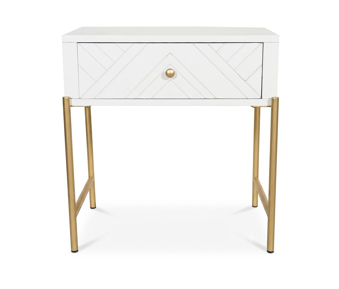 WHITE ONE DRAWER ACCENT TABLE: WHITE ONE DRAWER ACCENT TABLE Height: 24 in. by Width: 23 in. by Depth: 15 in