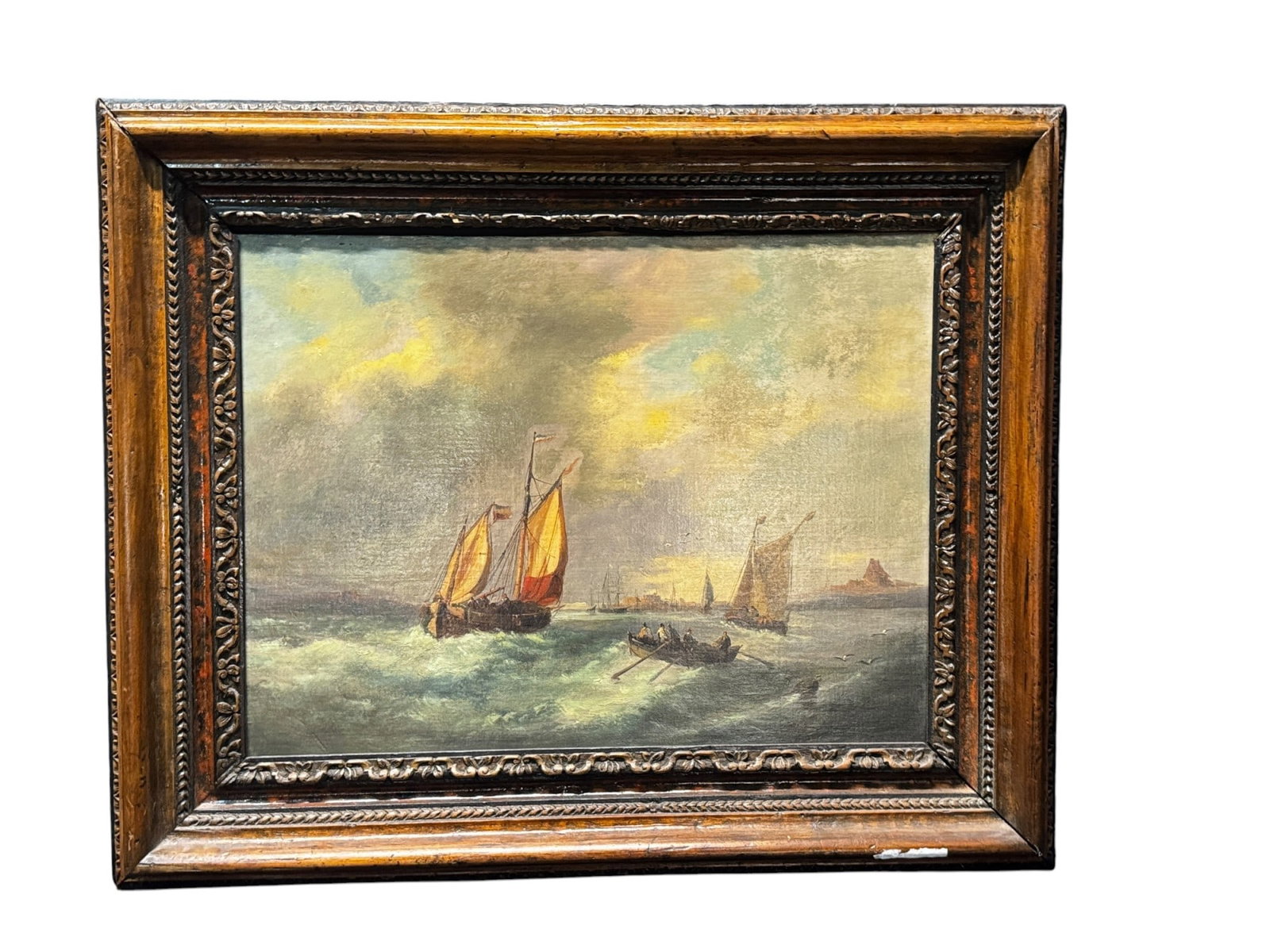 19th CENTURY SEASCAPE OIL ON CANVAS PAINTING: 19th CENTURY SEASCAPE OIL ON CANVAS PAINTING. Height: 28 in. by Width: 34 in.
