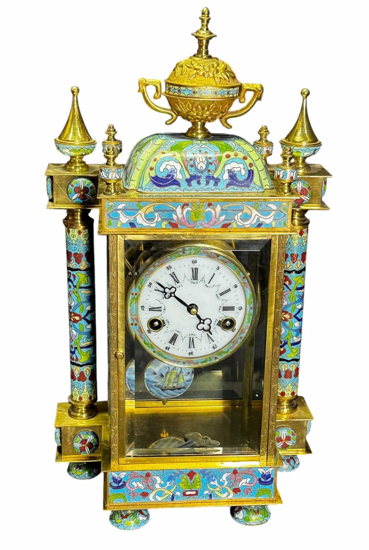 FRENCH STYLE CHAMPLEVE CRYSTAL REGULATOR CLOCK (1 of 4)