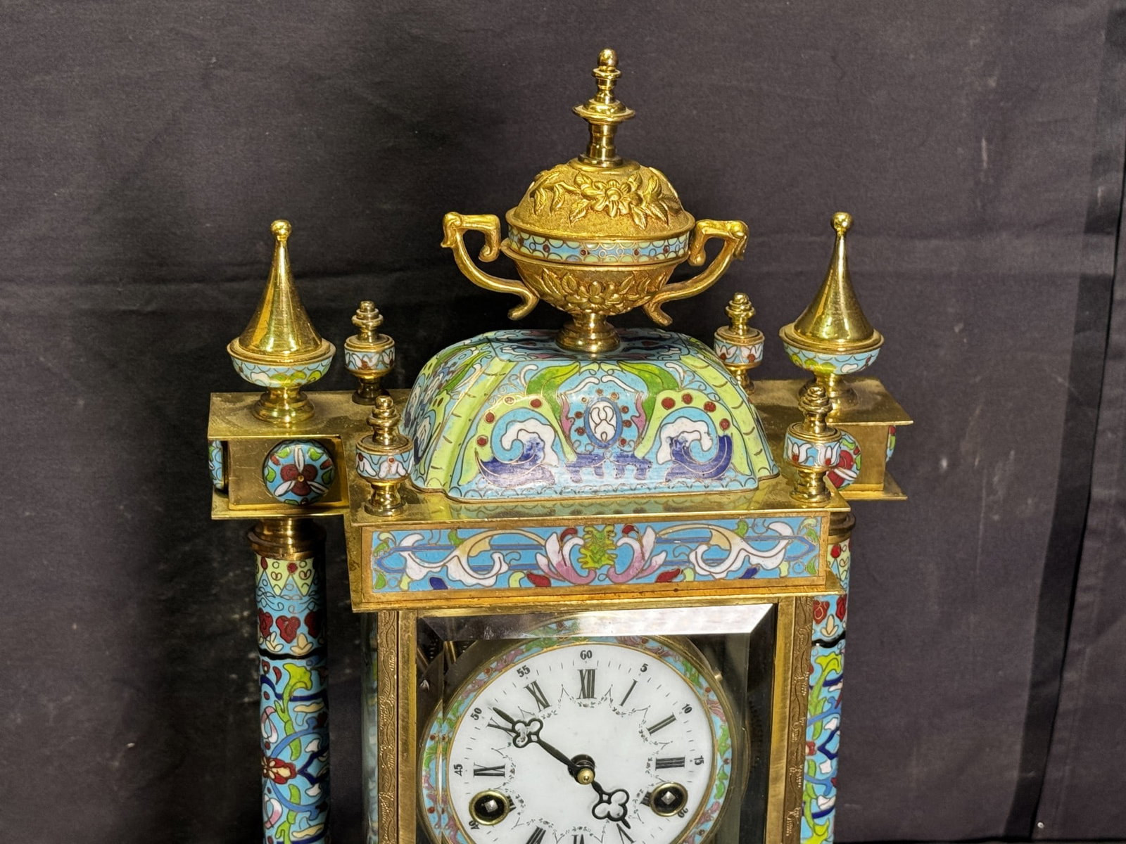 FRENCH STYLE CHAMPLEVE CRYSTAL REGULATOR CLOCK - 2