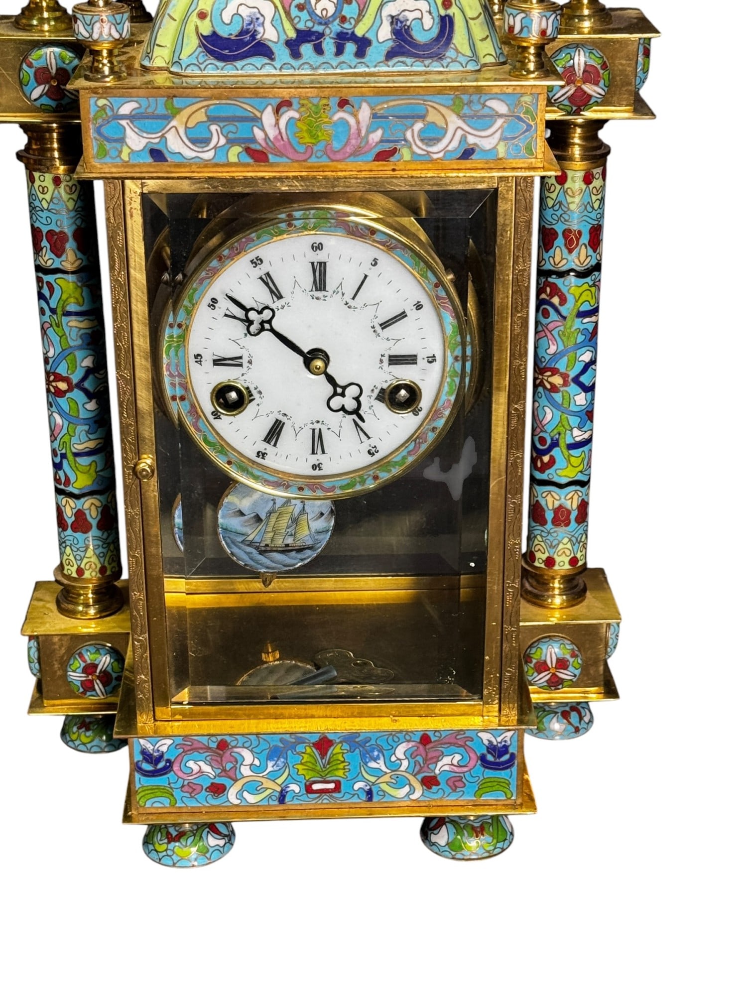 FRENCH STYLE CHAMPLEVE CRYSTAL REGULATOR CLOCK - 3