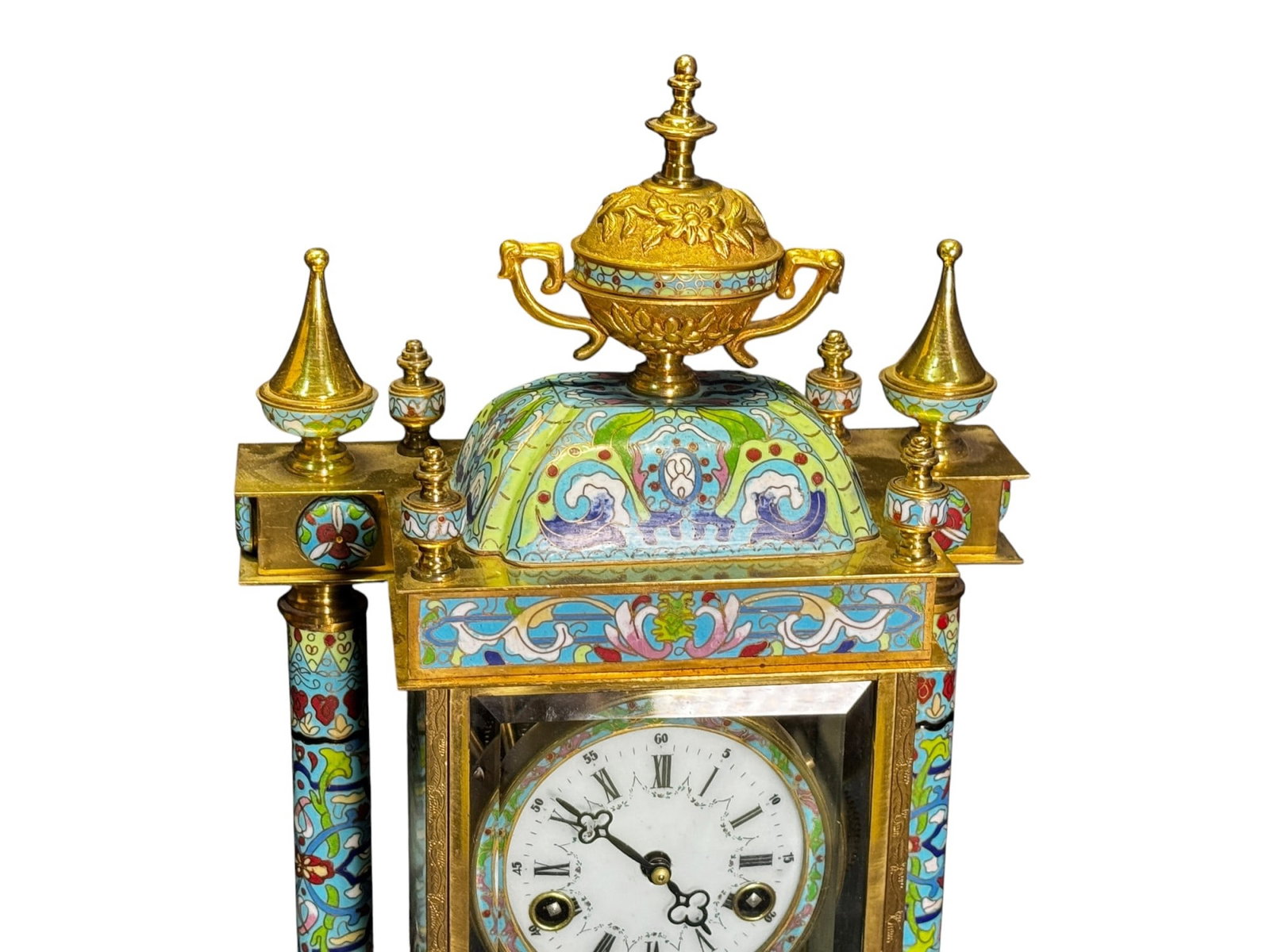 FRENCH STYLE CHAMPLEVE CRYSTAL REGULATOR CLOCK - 4