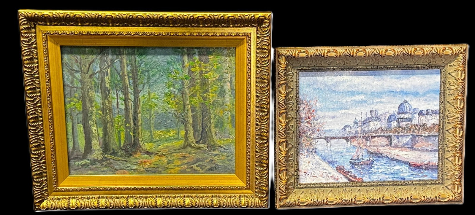TWO OIL ON CANVAS, CANAL SCENE AND LANDSCAPE: LOT OF TWO OIL ON CANVAS PAINTINGS. CANAL SCENE AND LANDSCAPE. Height: 13 in. by Width: 16 in.