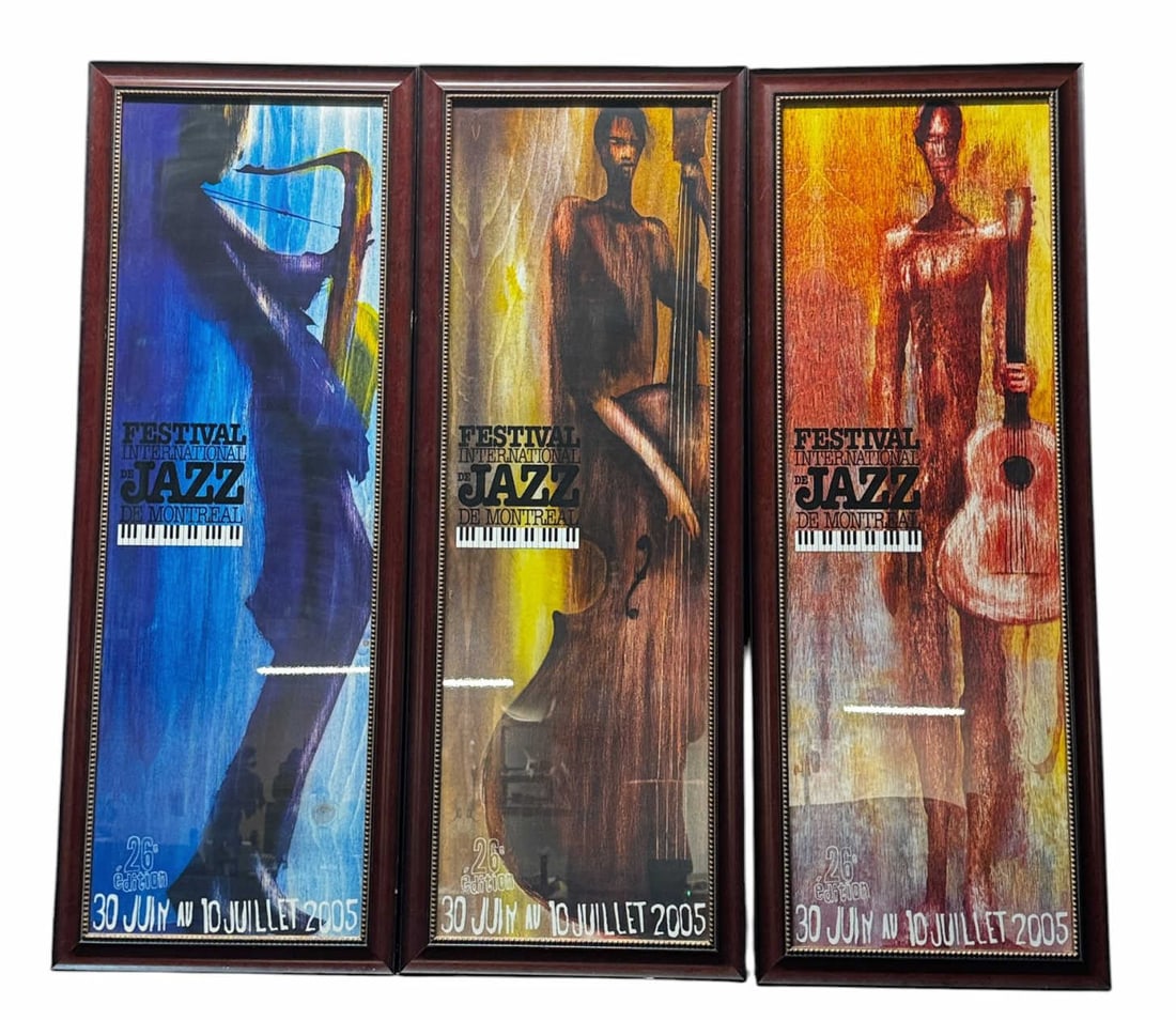 THREE-PANEL JAZZ POSTER: THREE-PANEL JAZZ POSTER. Height: 56 in. by Width: 63 in. by Depth: 1 in.