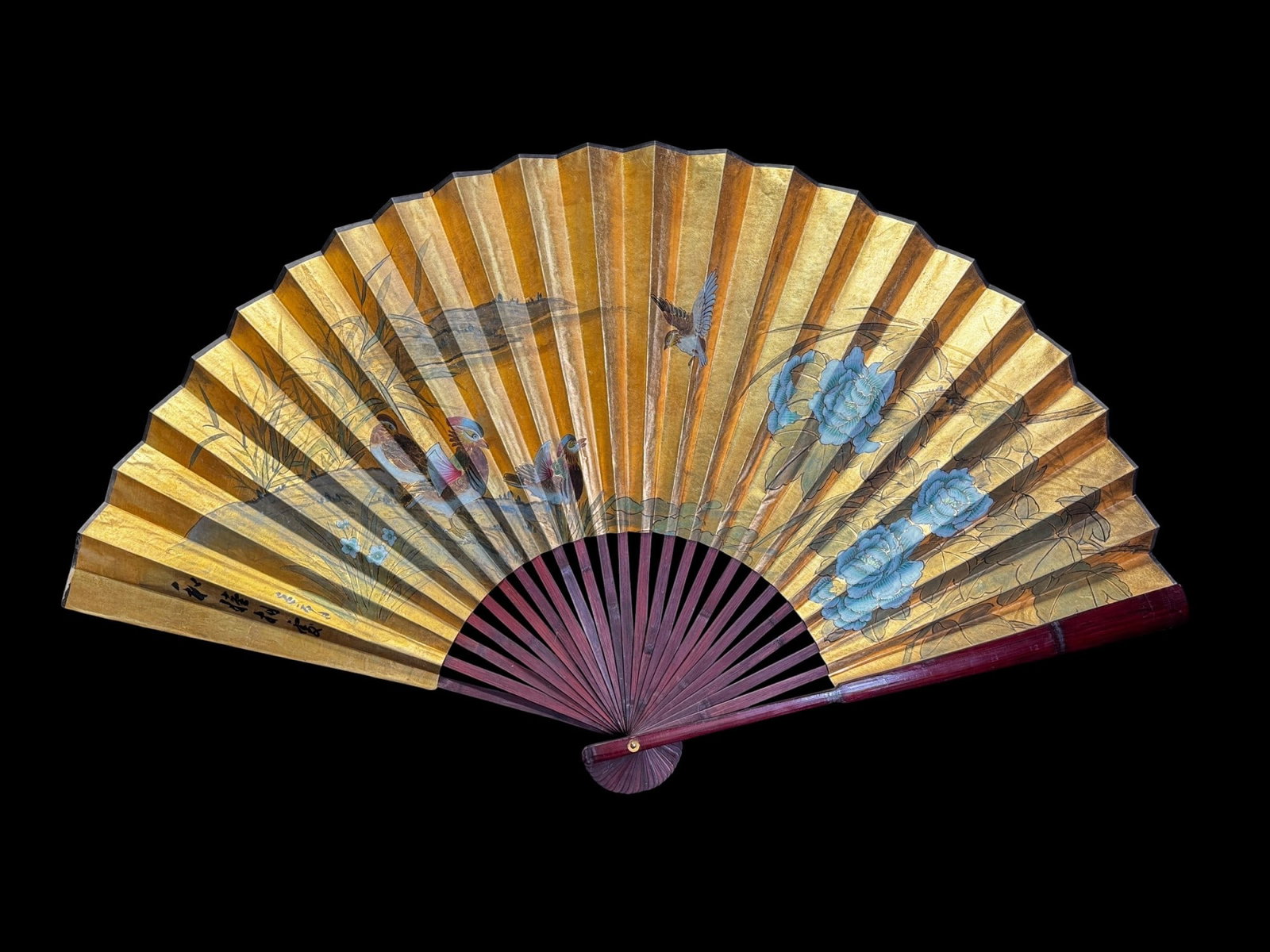 ASIAN PAINTED AND GILDED DECORATIVE FAN (1 of 3)