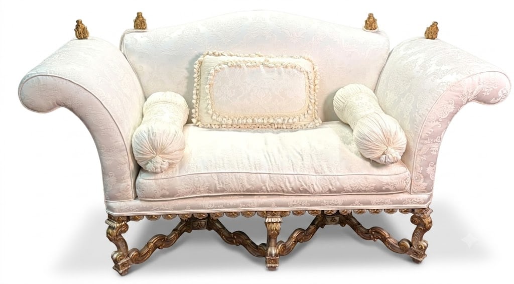 FRENCH REVIVAL LOUIS XV STYLE UPHOLSTERED SOFA (1 of 11)