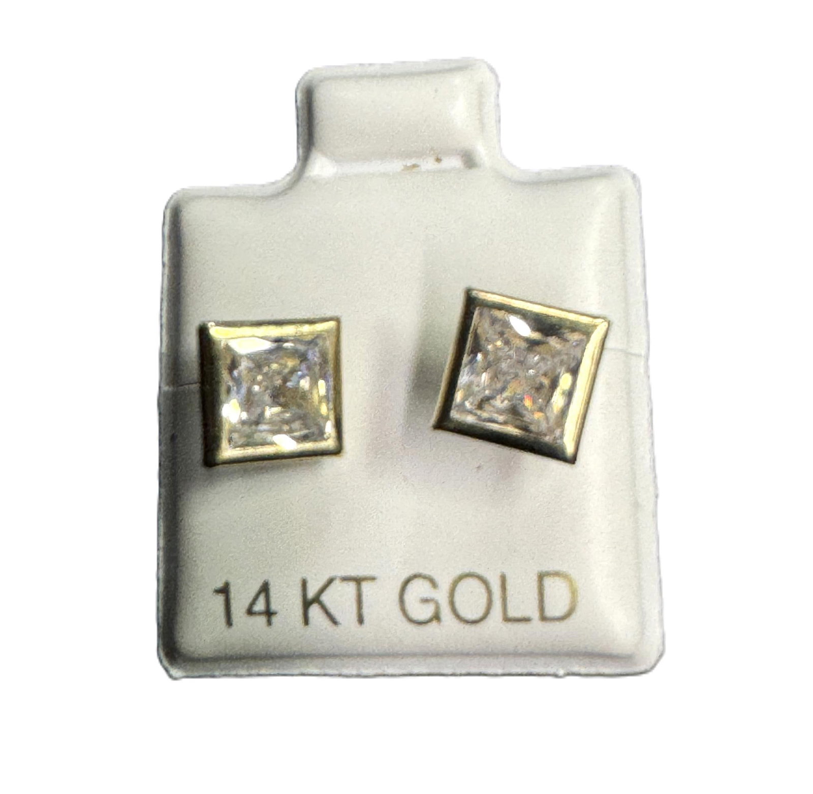 PAIR OF SQUARE CUT WHITE TOPAZ EARRINGS: PAIR OF SQUARE CUT WHITE TOPAZ EARRINGS IN GOLD WASH OVER STERLING SILVER. FOR PIERCED EARS. Height: 1/4 in. by Width: 1/4 in.