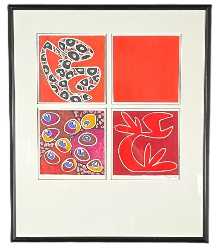 KATHLEEN SPICER "UNTITLED" ACRYLIC ON PAPER, 1991: KATHLEEN SPICER "UNTITLED" ACRYLIC ON PAPER, 1991. FRAMED & MATTED FLOATING FRAME. Height: 36.5 & 22 in. by Width: 30.75 & 21.5 in. by Depth: 2 in.