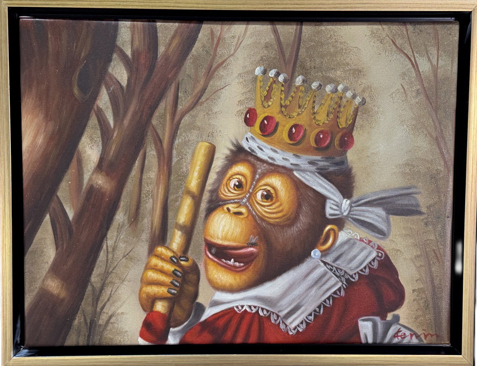 AFTER ROLLER WILSON MONKEY PAINTING: AFTER ROLLER WILSON MONKEY PAINTING. Height: 17.5 in. by Width: 13.5 in.