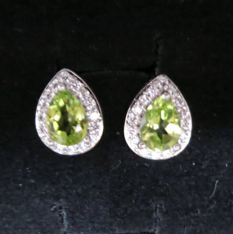 PAIR OF PERIDOT & WHITE TOPAZ TEAR DROP EARRINGS (1 of 4)