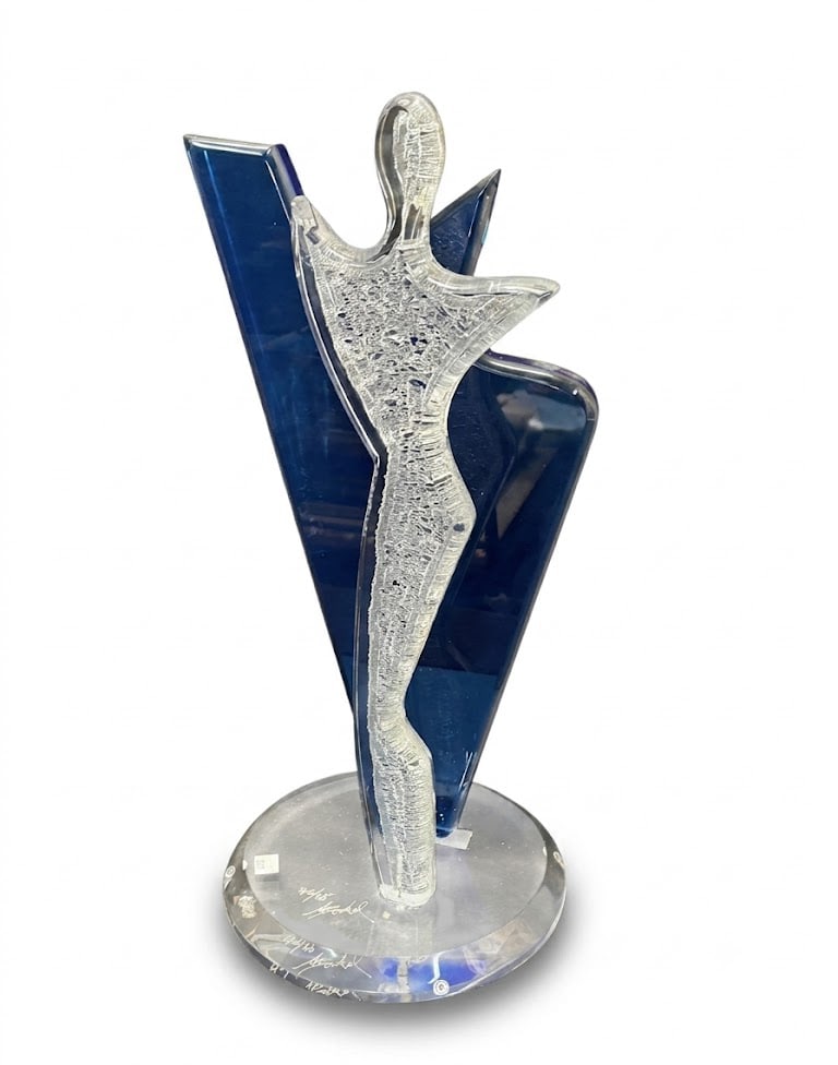 GOCKEL LUCITE STATUE IN BLUE AND CLEAR #42/45: GOCKEL LUCITE STATUE IN BLUE AND CLEAR, EDITION #42/45. Height: 22 in. by Width: 11 in.