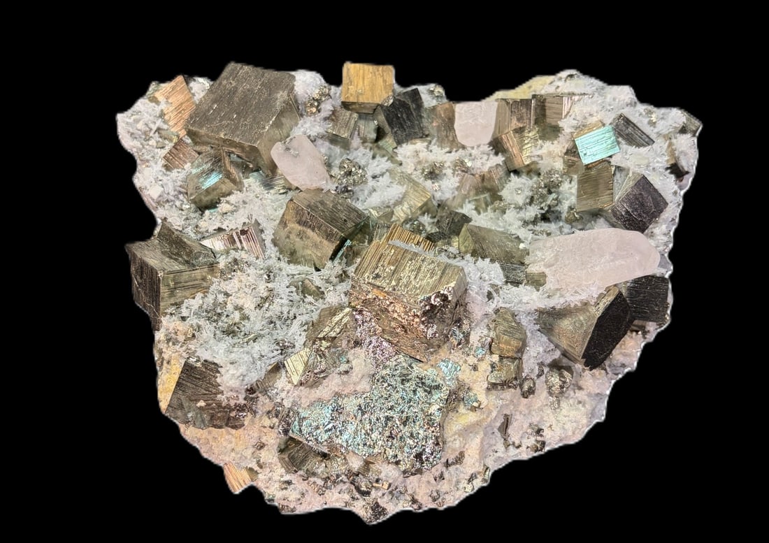 PYRITE WITH CALCITE: PYRITE WITH CALCITE 4.2lbs Height: 7 in. by Width: 2.5 in. by Depth: 5 IN.