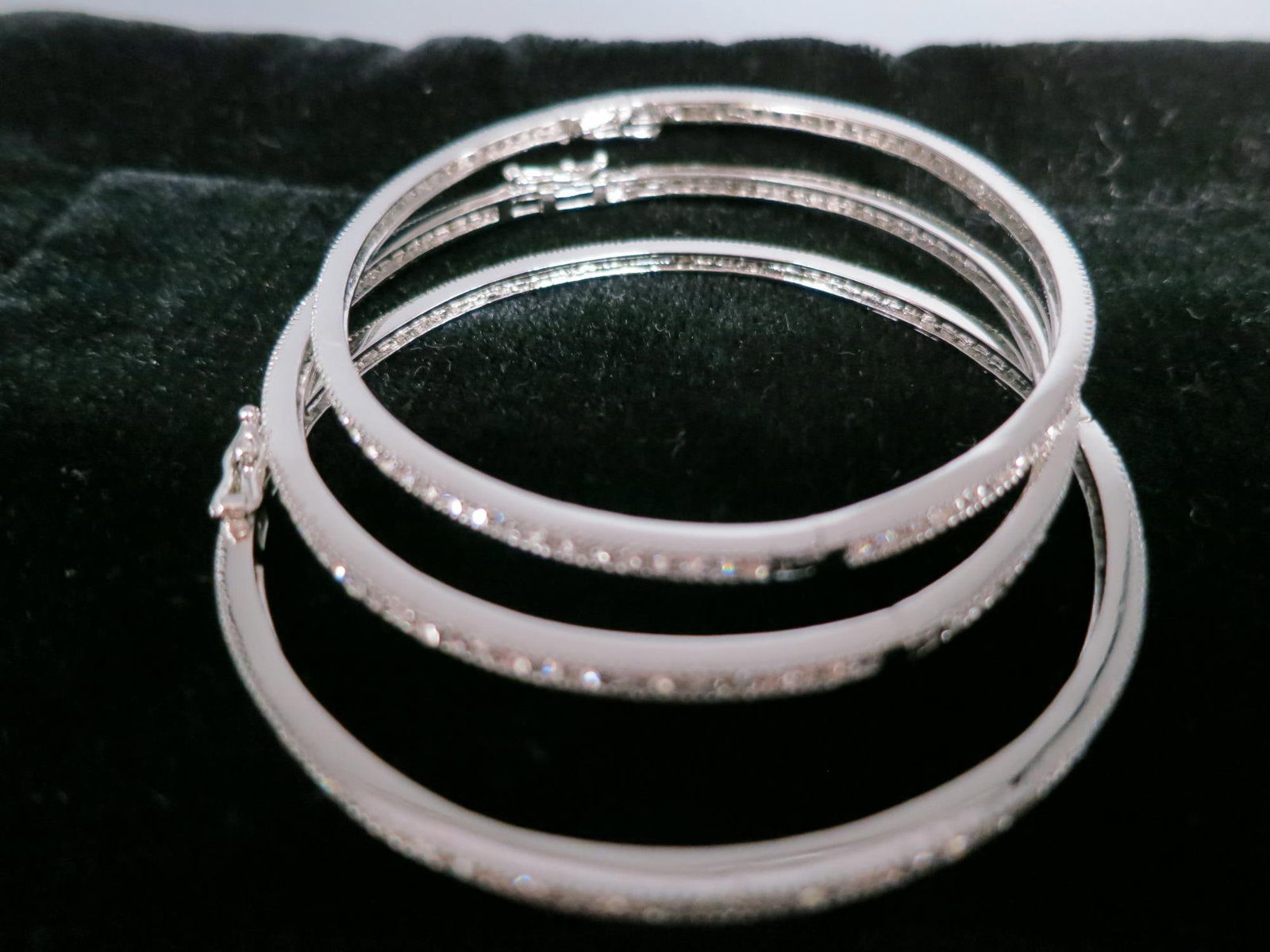 THREE-PIECE SILVER MICRO PAVE BANGLE BRACELET - 2