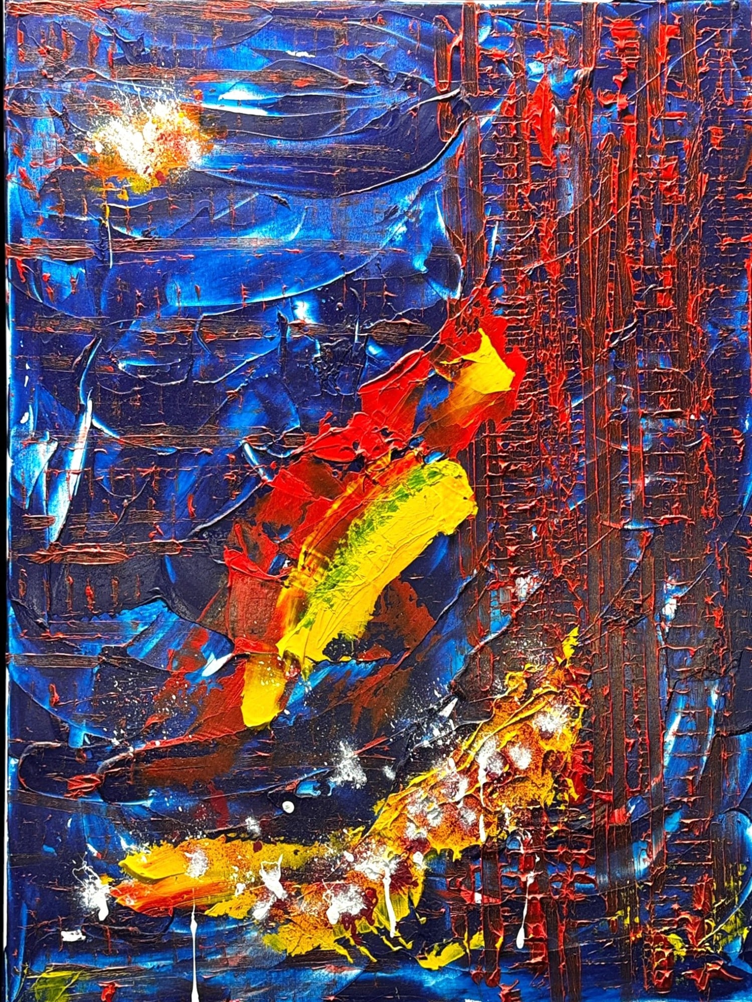 BILL KINGSBURY ABSTRACT OIL ON CANVAS: BILL KINGSBURY, ABSTRACT OIL ON CANVAS SIGNED KINGSBURY ON THE STRETCHER. Unframed. 48 in. hight by 36 in. wide by 1.5 in. deep.