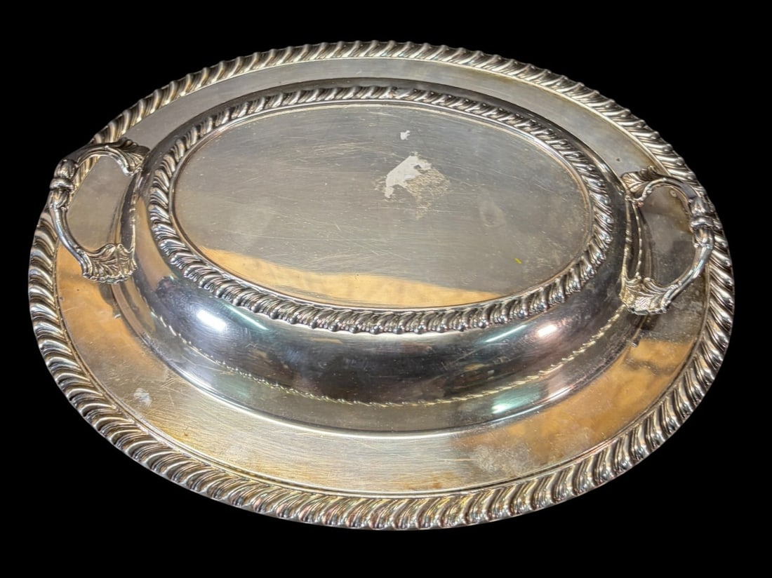 THREE SILVER PLATE SERVING PIECES - 2