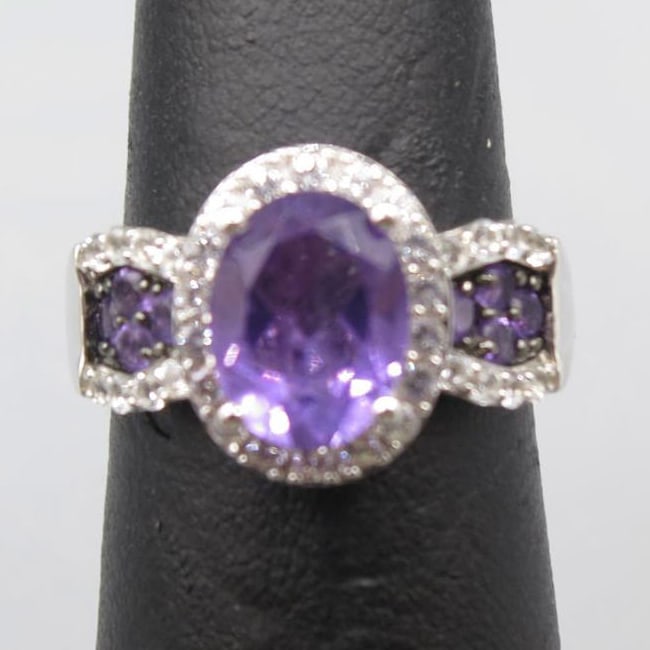AMETHYST & WHITE TOPAZ STERLING SILVER RING (1 of 4)