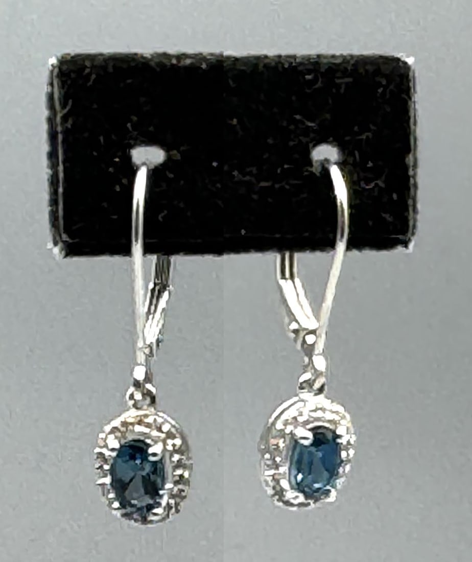 BLUE AND CLEAR DIA STYLE DROP STERLING EARRINGS: BLUE AND CLEAR DIA STYLE DROP STERLING EARRINGS
