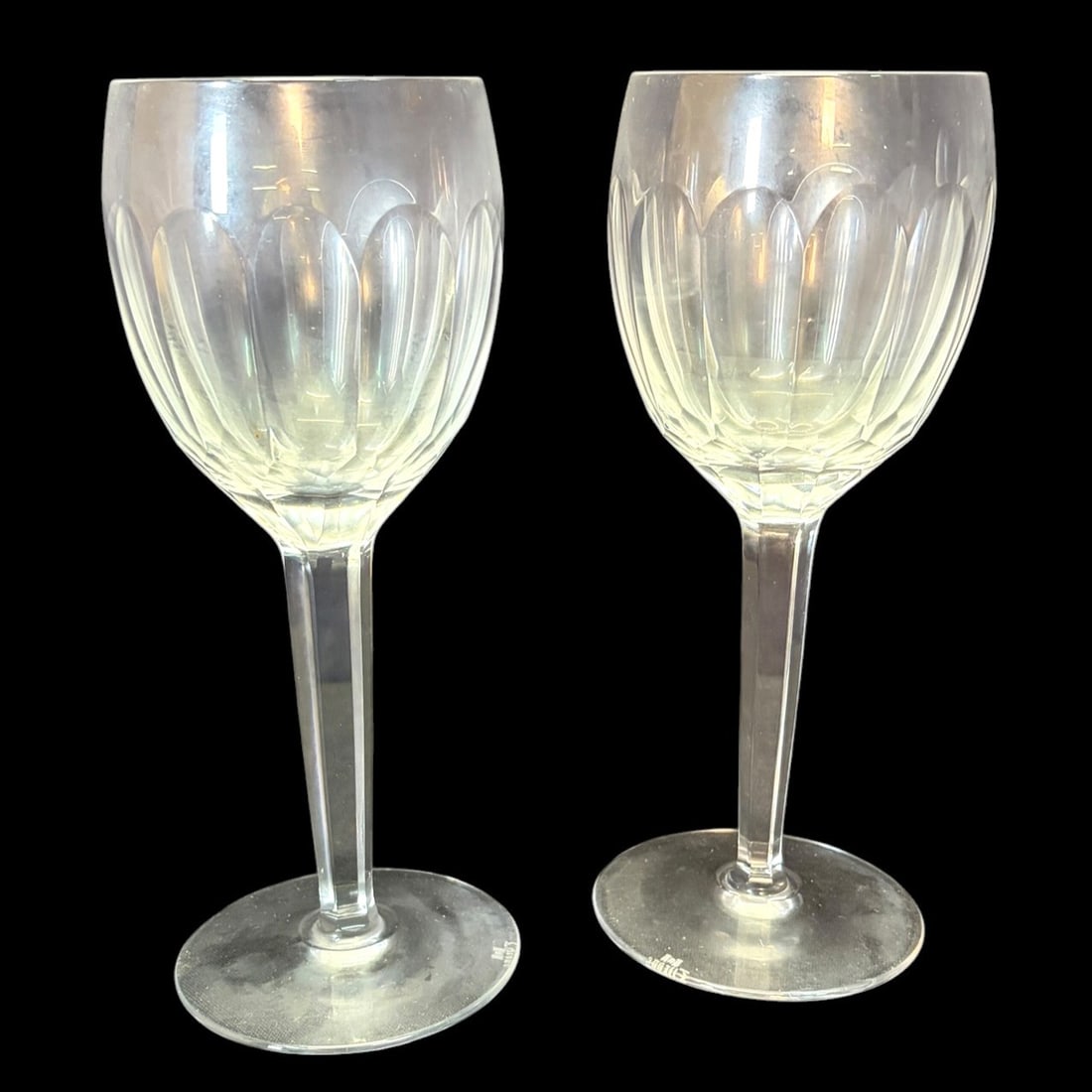 PAIR OF MOSER CYRSTAL CUT GLASSES: PAIR OF MOSER CYRSTAL CUT GLASSES. Height: 8.2 in. by Width: 3 in. by Depth: 3 in.