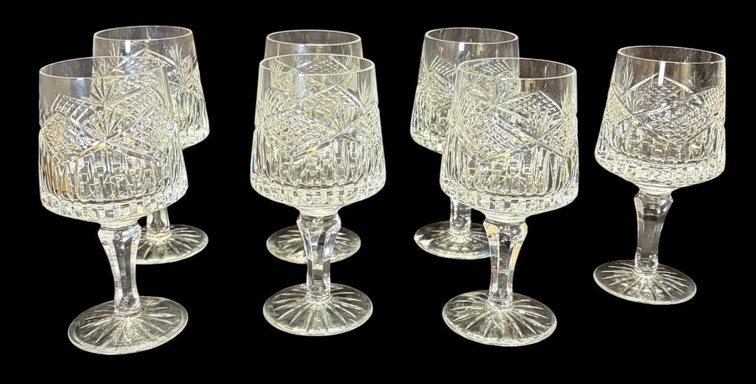 SET OF SEVEN TYRONE CRYSTAL CUT WINE GLASSES (1 of 5)