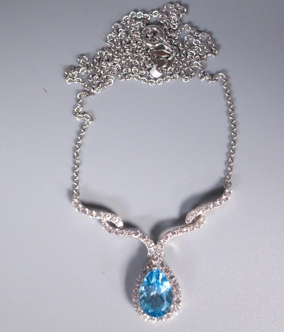 AQUAMARINE & WHITE SAPPHIRE PENDANT NECKLACE (1 of 3)