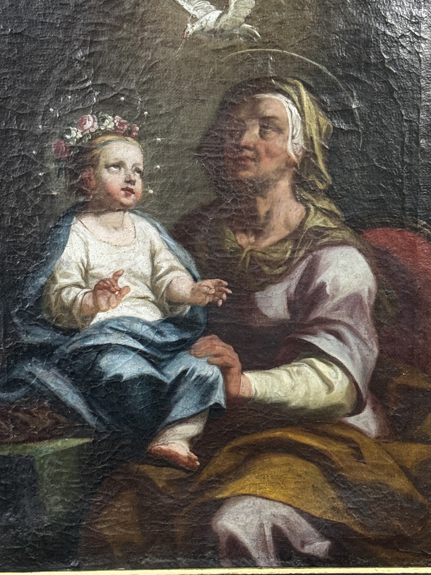 18th C. ITALIAN MADONNA AND CHILD OIL ON CANVAS: 18th C. ITALIAN MADONNA AND CHILD OIL ON CANVAS. Height: 20 & 18 in. by Width: 16 & 14 in. by Depth: 5/8 in.