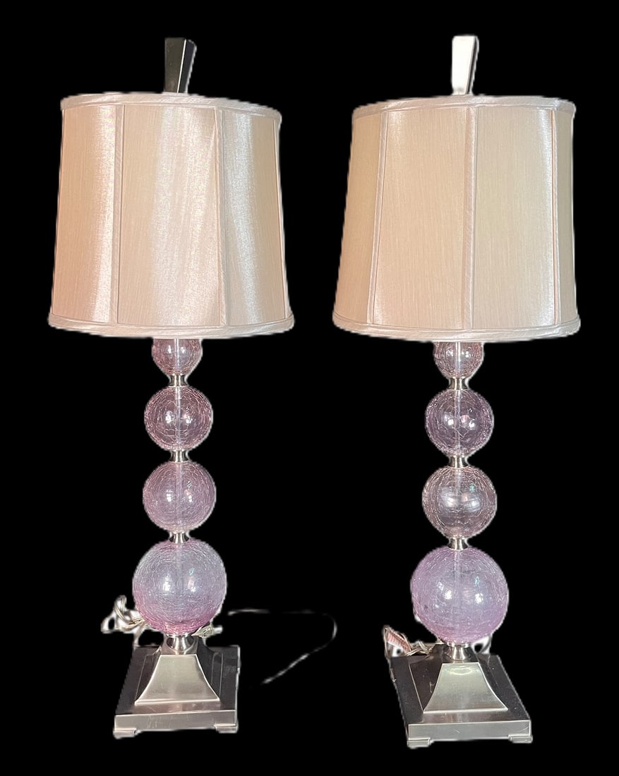 PAIR OF PINK MURANO GLASS STYLE SPHERE LAMPS (1 of 5)