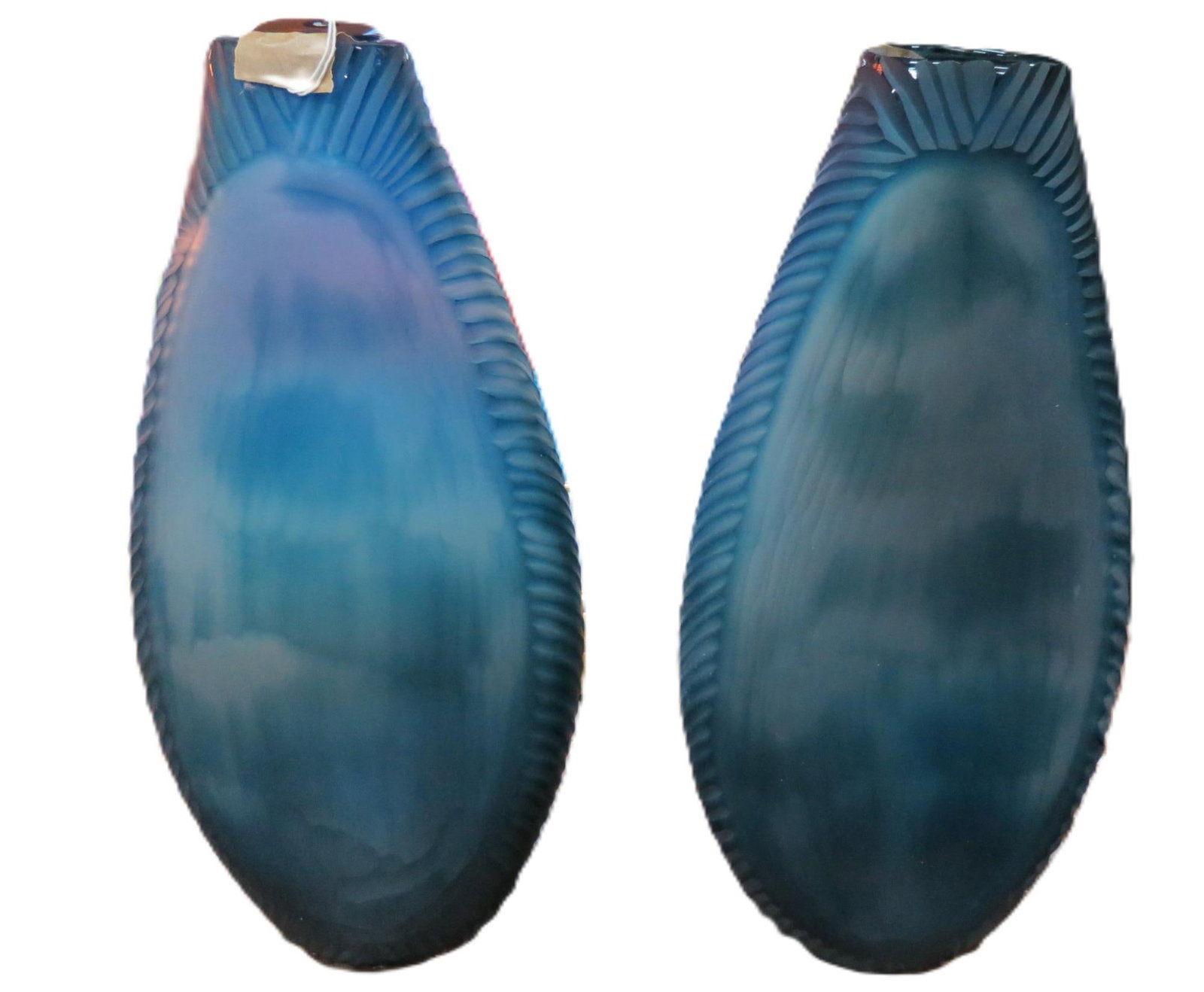 PAIR OF CONTEMPORARY BLUE GLASS ART BOTTLE VASES (1 of 8)