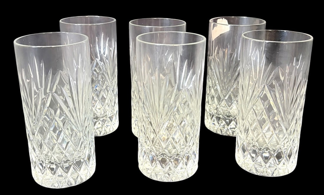 SET OF 6 VINTAGE CRYSTAL CUT HIGH BALL GLASSES (1 of 5)