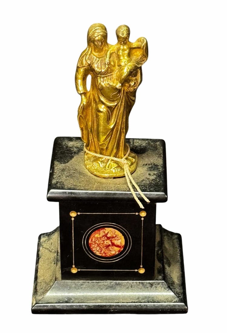 17TH C.BRONZE MADONNA AND CHILD ON MARBLE BASE (1 of 4)