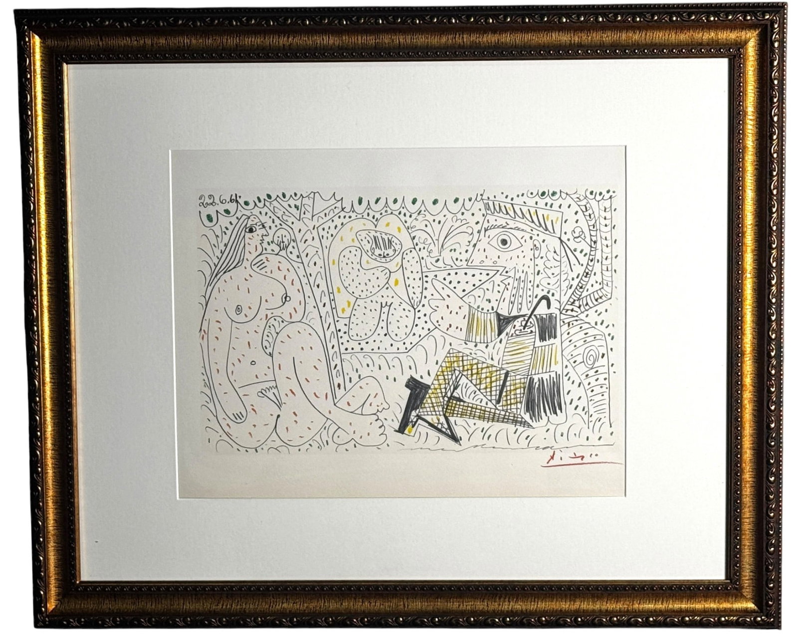 PICASSO LITHOGRAPH HAND SIGNED IN RED CRAYON: PICASSO LITHOGRAPH HAND SIGNED IN RED CRAYON 1962 Height: 19 in. by Width: 23