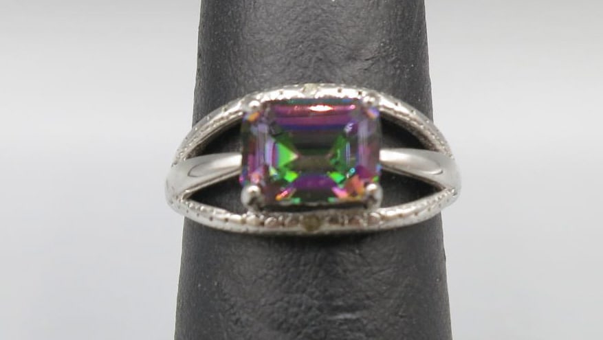 LABRADORITE & WHITE TOPAZ STERLING SILVER RING (1 of 3)