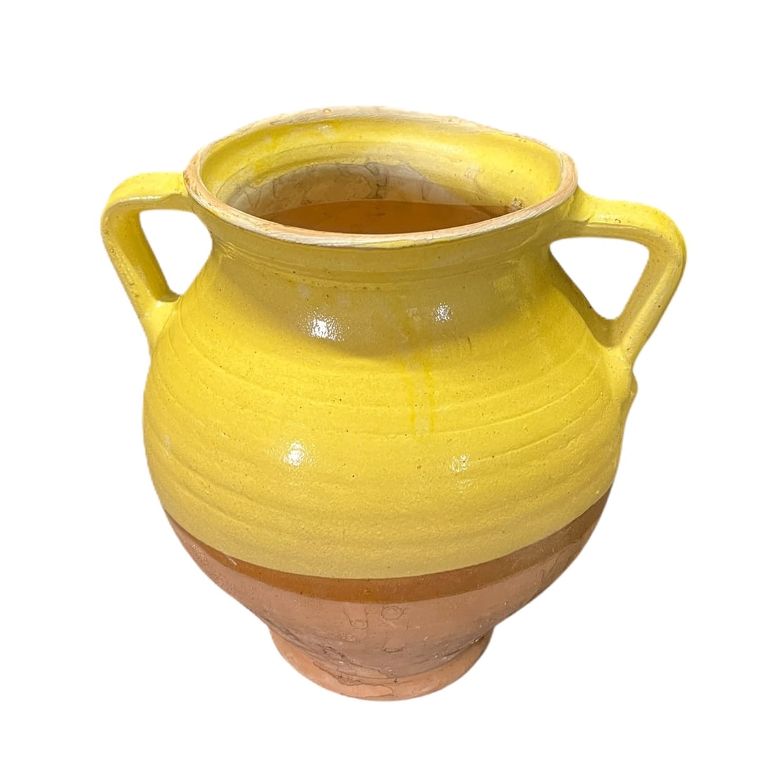 TWO YELLOW GLAZED CERAMIC POTS - 2
