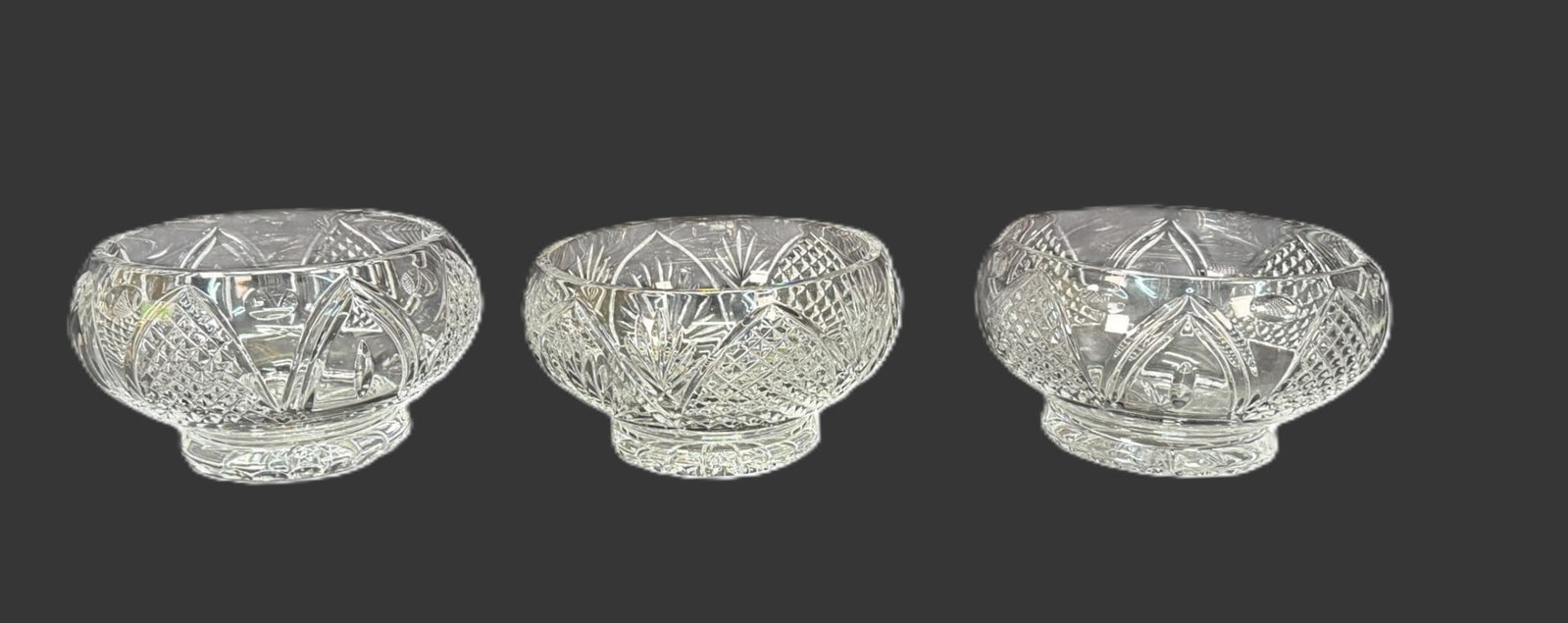 3 LARGE CUT CRYSTAL BOWLS BY GALWAY: 3 LARGE CUT CRYSTAL BOWLS BY GALWAY Height: 6 in. by Width: 10