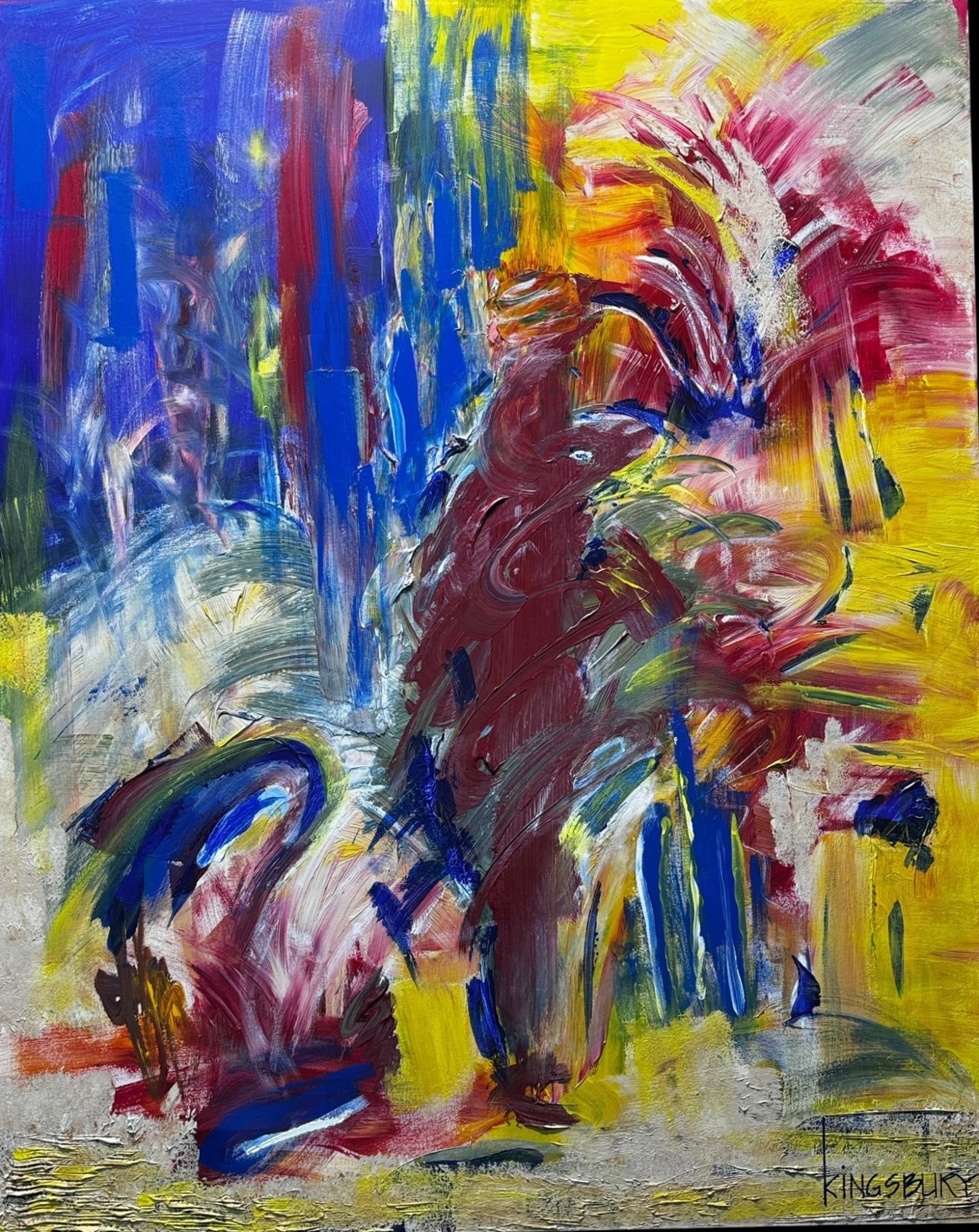 BILL KINGSBURY, OIL ON CANVAS ABSTRACT: BILL KINGSBURY, OIL ON CANVAS ABSTRACT PAINTING. SIGNED LOWER RIGHT. Height: 60 in. by Width: 48 in.
