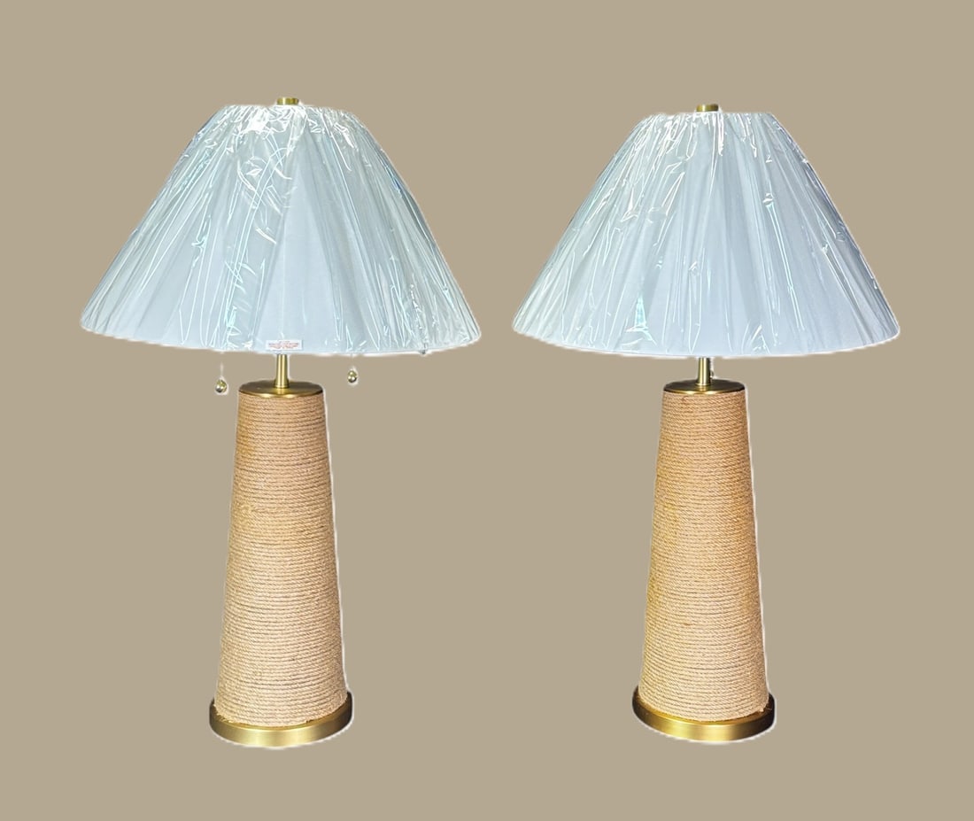 PAIR OF CONTEMPORARY ROPE TWIST STYLE LAMPS: PAIR OF CONTEMPORARY ROPE TWIST STYLE LAMPS. Height: 32 & 21 in. by Width: 20 & 8 in.