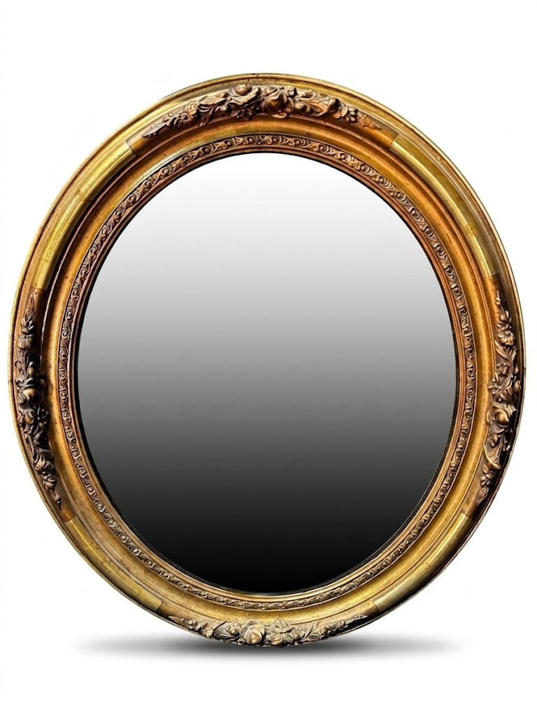 ANTIQUE OVAL GILT FRAMED MIRROR (1 of 3)