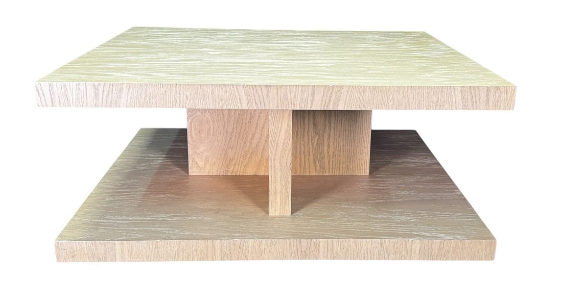 TWO-TIER COFFEE TABLE BY DESSIN FOUNIR: TWO-TIER COFFEE TABLE BY DESSIN FOUNIR. Height: 16 in. by Width: 34 in. by Depth: 27 in.