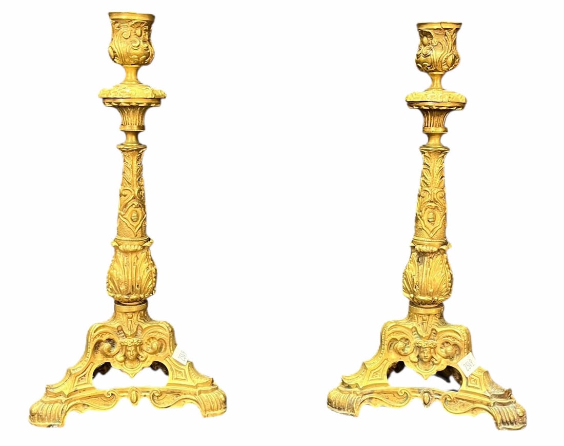 PAIR OF ANTIQUE FRENCH BRASS CANDLE STICKS (1 of 5)
