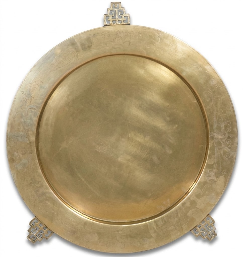 VINTAGE BRASS CHARGER: VINTAGE BRASS CHARGER Height: 1 in. by Width: 26 in. by Depth: 26 in