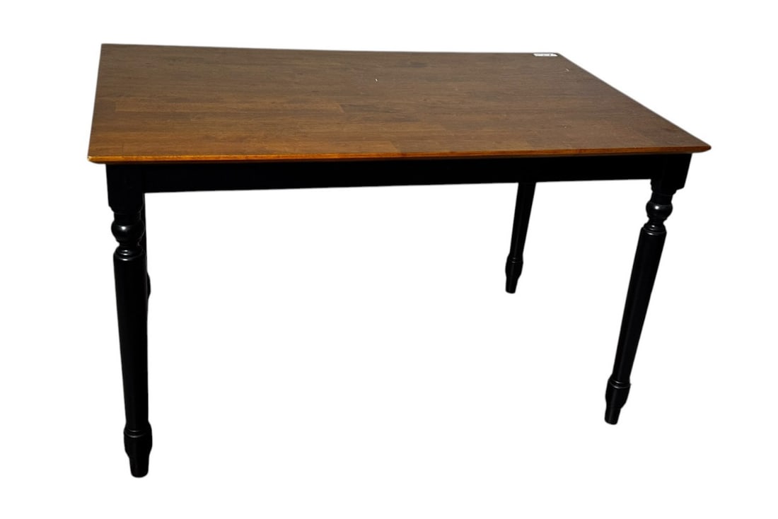 NATURAL WOODEN TABLE ON EBONIZED & TURNED LEGS (1 of 3)