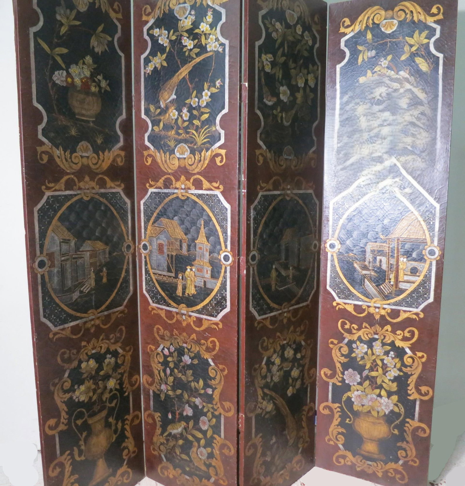 ORIENTAL MOTIF FOUR PANEL SCREEN 373 (1 of 6)