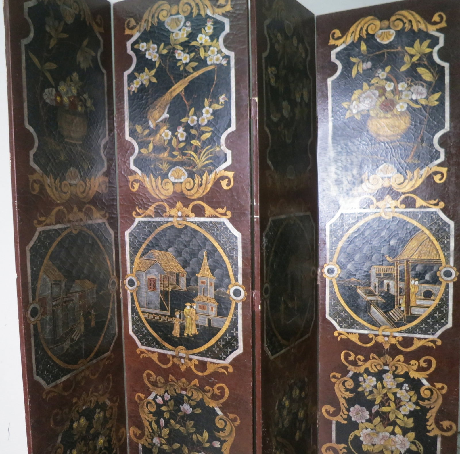 ORIENTAL MOTIF FOUR PANEL SCREEN - 4