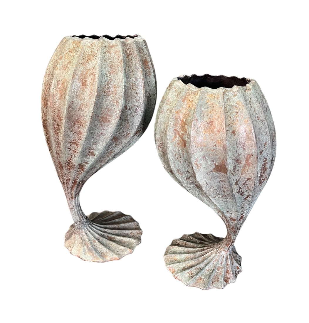 SET OF TWO CONTEMPORARY METAL VASES (1 of 5)