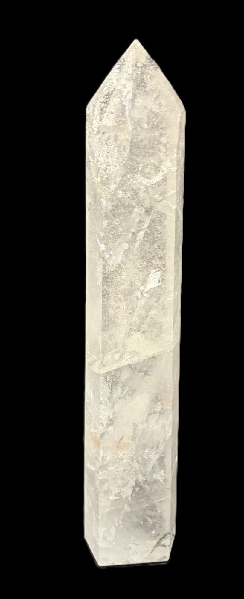 QUARTZ CRYSTAL OBELISK: QUARTZ CRYSTAL OBELISK. 6.4 lbs. Height: 13.5 in. by Width: 4 in. by Depth: 3 in.